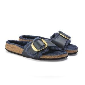 Birkenstock Madrid Big Buckle Shearling in Midnight blue  size 11
